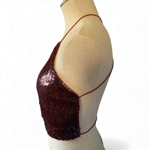 TOBI Backless Sparkly Sequin Cami Party Top Deep Red Size Small - Picture 3 of 5